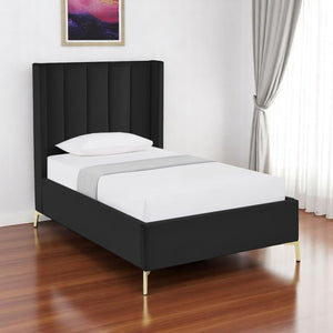HomeRoots Black Velvet Upholstered Bed Frame - Chic, Durable Design for Modern Bedrooms with Sturdy Support Full 544933