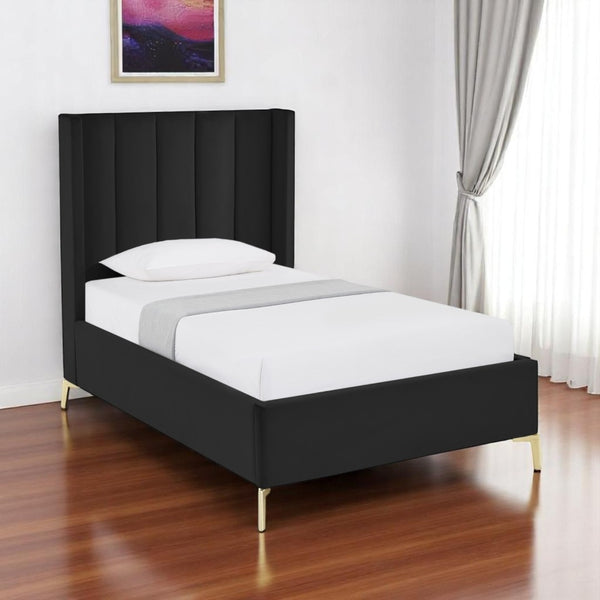 HomeRoots Black Velvet Upholstered Bed Frame - Chic, Durable Design for Modern Bedrooms with Sturdy Support Full 544933