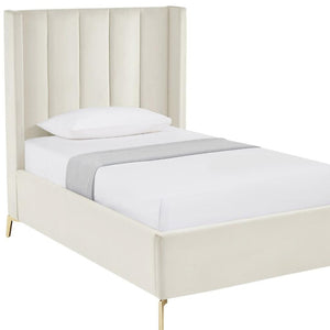 HomeRoots Cream Tufted Velvet Full Bed Frame - Elegant Upholstered Design for Cozy, Stylish Bedroom Retreat 544934