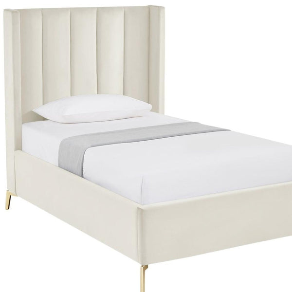 HomeRoots Cream Tufted Velvet Full Bed Frame - Elegant Upholstered Design for Cozy, Stylish Bedroom Retreat 544934