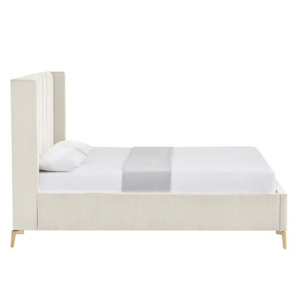 HomeRoots Cream Tufted Velvet Full Bed Frame - Elegant Upholstered Design for Cozy, Stylish Bedroom Retreat 544934