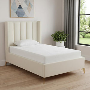 HomeRoots Cream Tufted Velvet Full Bed Frame - Elegant Upholstered Design for Cozy, Stylish Bedroom Retreat 544934