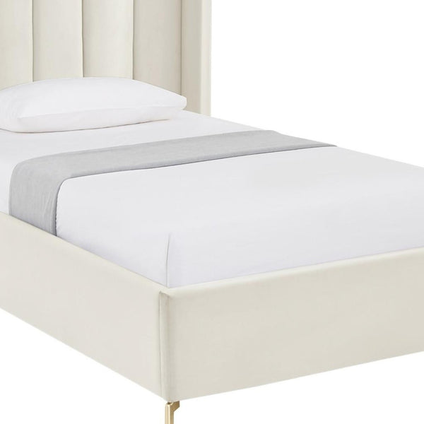 HomeRoots Cream Tufted Velvet Full Bed Frame - Elegant Upholstered Design for Cozy, Stylish Bedroom Retreat 544934