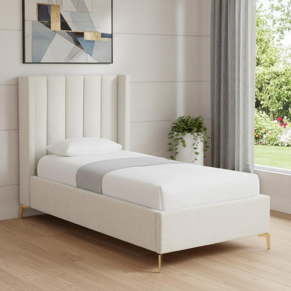 HomeRoots Beige Tufted Linen Upholstered Full Bed Frame - Stylish Modern Centerpiece with Solid Comfort & Support 544937