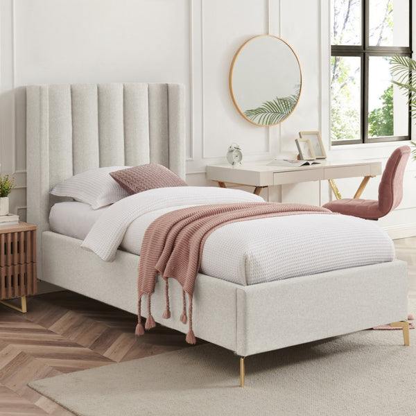 HomeRoots Beige Tufted Linen Upholstered Full Bed Frame - Stylish Modern Centerpiece with Solid Comfort & Support 544937