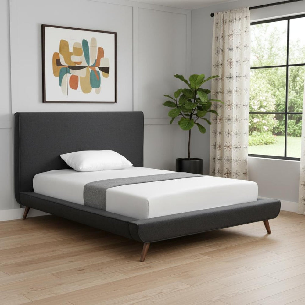 HomeRoots Charcoal Linen Upholstered Full Bed Frame – Stylish, Durable Design for Ultimate Comfort & Support 544939