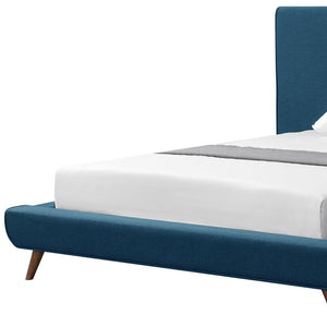 Homeroots Denim Blue Solid Wood Full Upholstered Linen Bed Denim Linen 544940