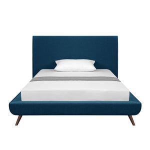 Homeroots Denim Blue Solid Wood Full Upholstered Linen Bed Denim Linen 544940