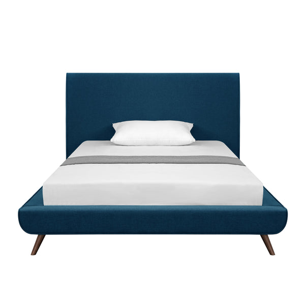 Homeroots Denim Blue Solid Wood Full Upholstered Linen Bed Denim Linen 544940