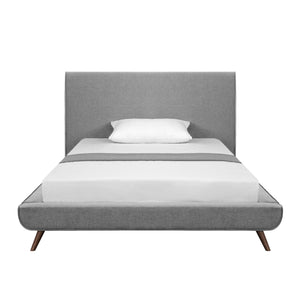 Homeroots Gray Solid Wood Full Upholstered Linen Bed Grey Linen 544941