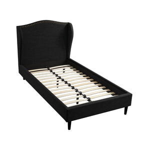 HomeRoots Charcoal Linen Upholstered Full Bed Frame - Cozy Nailhead Trim, Durable Eucalyptus, Stylish Design 544943