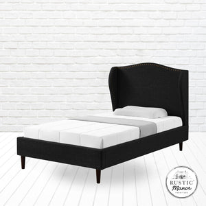 HomeRoots Charcoal Linen Upholstered Full Bed Frame - Cozy Nailhead Trim, Durable Eucalyptus, Stylish Design 544943