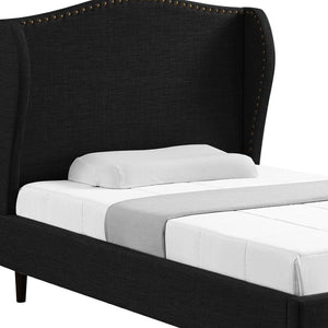HomeRoots Charcoal Linen Upholstered Full Bed Frame - Cozy Nailhead Trim, Durable Eucalyptus, Stylish Design 544943