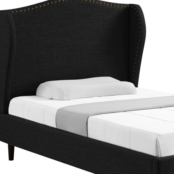 HomeRoots Charcoal Linen Upholstered Full Bed Frame - Cozy Nailhead Trim, Durable Eucalyptus, Stylish Design 544943