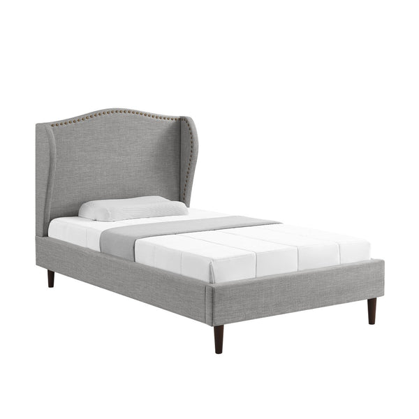 HomeRoots Gray Linen Upholstered Full Bed Frame with Nailhead Trim - Elegant Style, Comfort, and Durability 544945