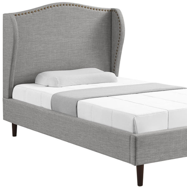 HomeRoots Gray Linen Upholstered Full Bed Frame with Nailhead Trim - Elegant Style, Comfort, and Durability 544945