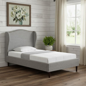 HomeRoots Gray Linen Upholstered Full Bed Frame with Nailhead Trim - Elegant Style, Comfort, and Durability 544945