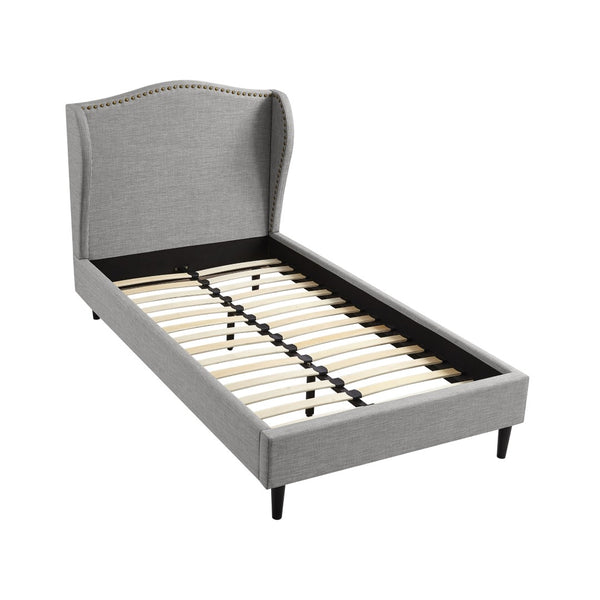 HomeRoots Gray Linen Upholstered Full Bed Frame with Nailhead Trim - Elegant Style, Comfort, and Durability 544945