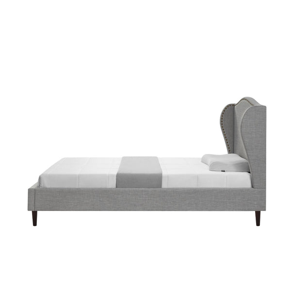 HomeRoots Gray Linen Upholstered Full Bed Frame with Nailhead Trim - Elegant Style, Comfort, and Durability 544945