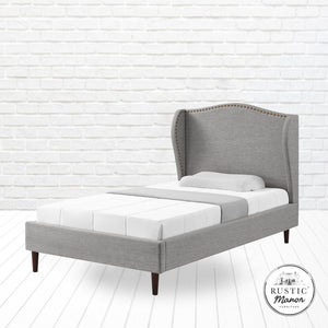 HomeRoots Gray Linen Upholstered Full Bed Frame with Nailhead Trim - Elegant Style, Comfort, and Durability 544945