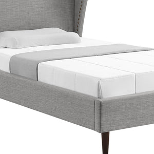 HomeRoots Gray Linen Upholstered Full Bed Frame with Nailhead Trim - Elegant Style, Comfort, and Durability 544945