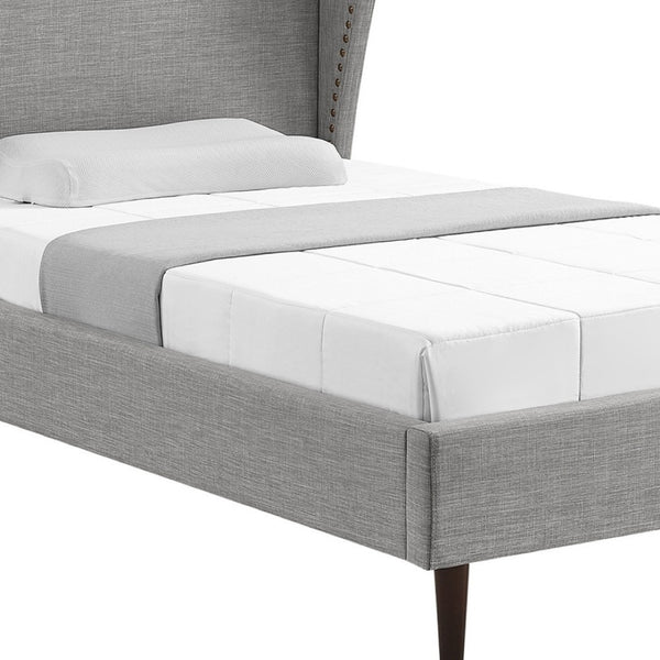 HomeRoots Gray Linen Upholstered Full Bed Frame with Nailhead Trim - Elegant Style, Comfort, and Durability 544945
