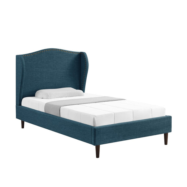 HomeRoots Navy Blue Linen Upholstered Full Bed Frame with Nailhead Trim - Stylish, Durable, Cozy Design! 544946