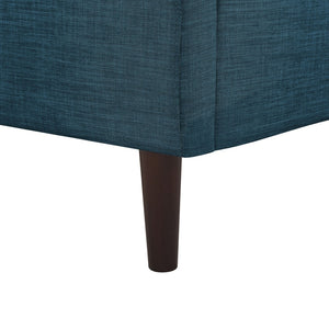 HomeRoots Navy Blue Linen Upholstered Full Bed Frame with Nailhead Trim - Stylish, Durable, Cozy Design! 544946