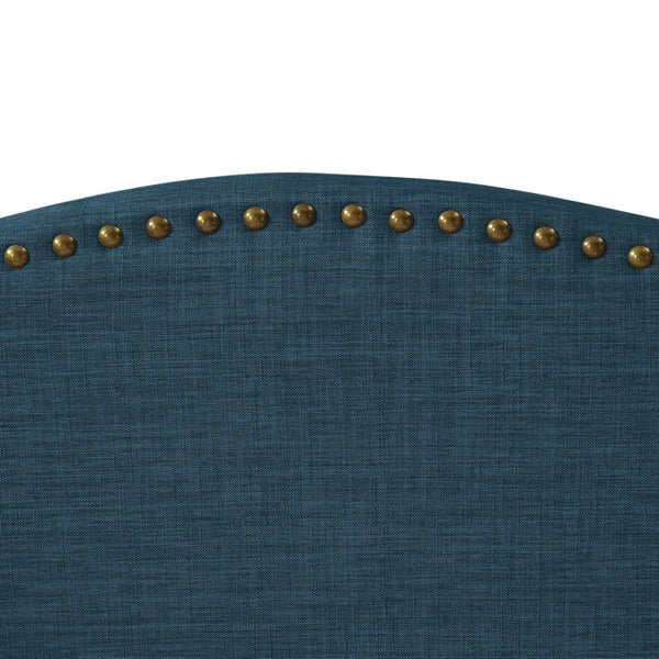 HomeRoots Navy Blue Linen Upholstered Full Bed Frame with Nailhead Trim - Stylish, Durable, Cozy Design! 544946