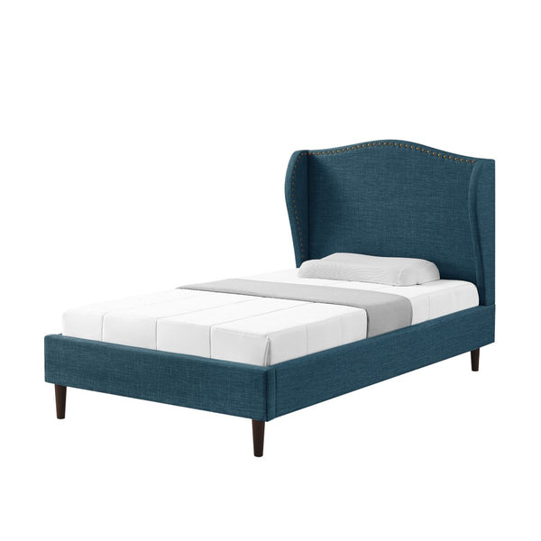HomeRoots Navy Blue Linen Upholstered Full Bed Frame with Nailhead Trim - Stylish, Durable, Cozy Design! 544946