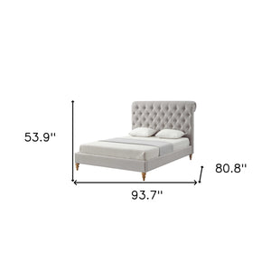 Homeroots Gray Solid Wood King Tufted Upholstered Linen Bed With Nailhead Trim Grey Linen 544948
