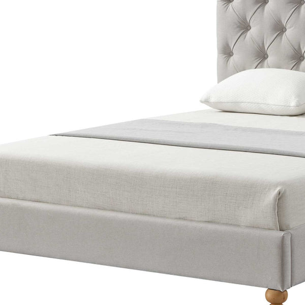 Homeroots Gray Solid Wood King Tufted Upholstered Linen Bed With Nailhead Trim Grey Linen 544948