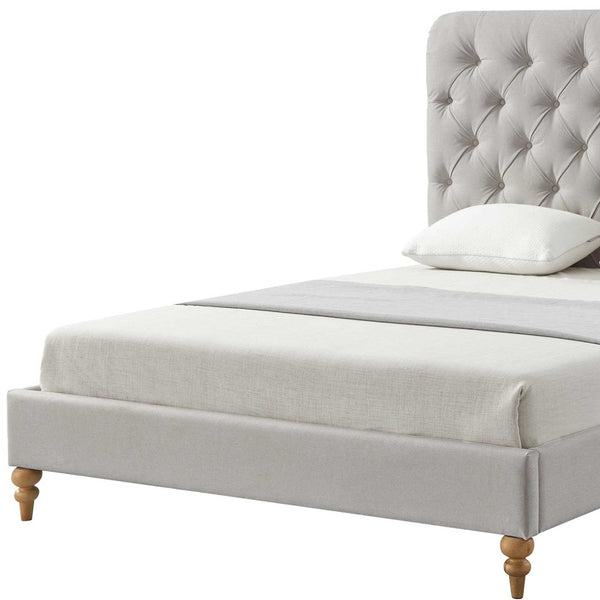 Homeroots Gray Solid Wood King Tufted Upholstered Linen Bed With Nailhead Trim Grey Linen 544948