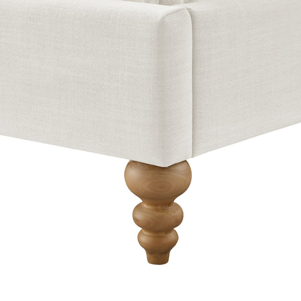 Homeroots Cream Solid Wood King Upholstered Linen Bed Cream White Linen 544949