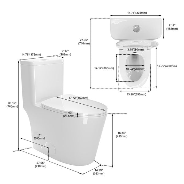 English Elm 1.1/1.6 Gpf Skirted One-piece Elongated Ceramic Toilet with Soft Close Seat Watersense B2724P246932