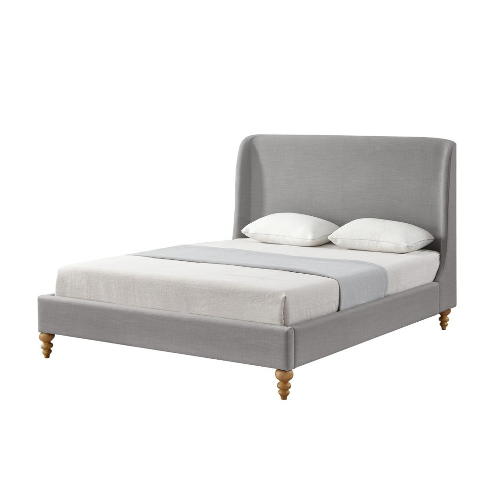 HomeRoots Gray Linen Upholstered King Bed Frame – Modern Design, Durable Poplar Structure, Padded Comfort & Style 544950