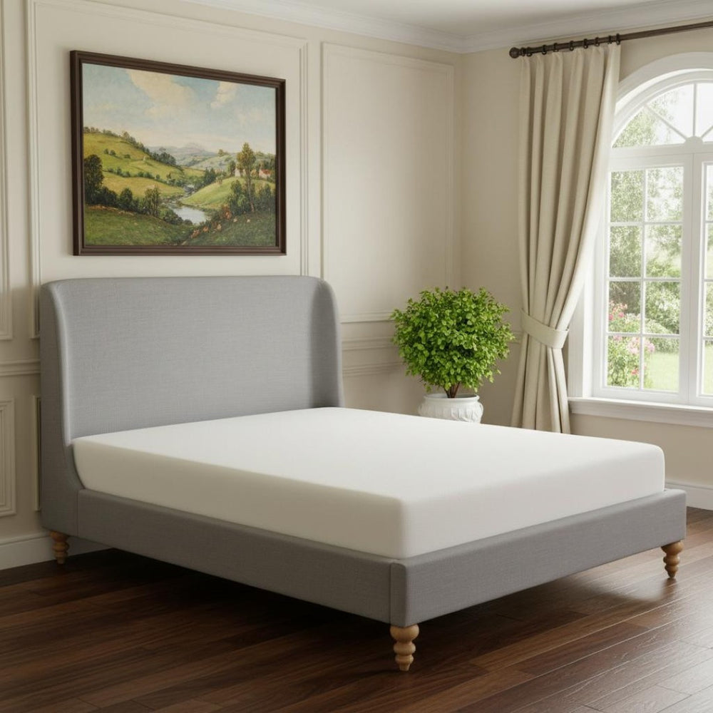 HomeRoots Gray Linen Upholstered King Bed Frame – Modern Design, Durable Poplar Structure, Padded Comfort & Style 544950