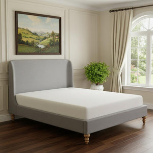 HomeRoots Gray Linen Upholstered King Bed Frame – Modern Design, Durable Poplar Structure, Padded Comfort & Style 544950