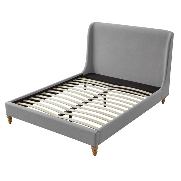 HomeRoots Gray Linen Upholstered King Bed Frame – Modern Design, Durable Poplar Structure, Padded Comfort & Style 544950