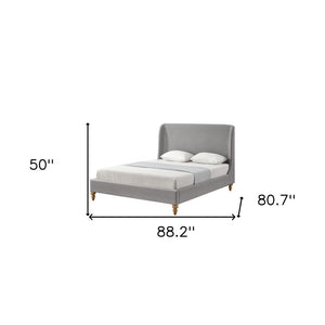 HomeRoots Gray Linen Upholstered King Bed Frame – Modern Design, Durable Poplar Structure, Padded Comfort & Style 544950