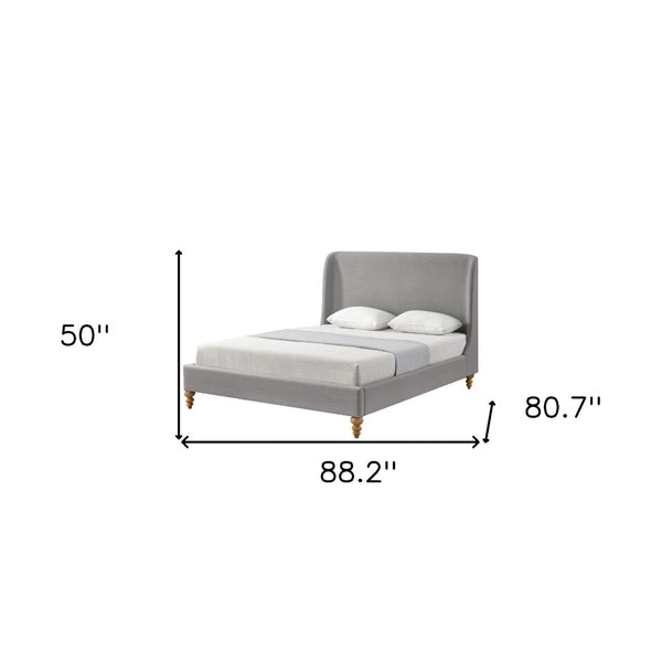 HomeRoots Gray Linen Upholstered King Bed Frame – Modern Design, Durable Poplar Structure, Padded Comfort & Style 544950