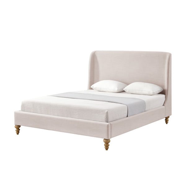 Homeroots Pink Solid Wood King Upholstered Linen Bed Pink Linen 544951