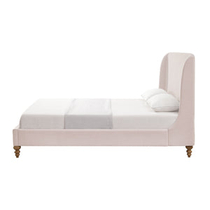Homeroots Pink Solid Wood King Upholstered Linen Bed Pink Linen 544951