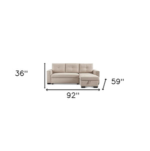 Homeroots 92" Beige Polyester Blend Convertible Futon Sleeper Sofa With Black Legs   544956