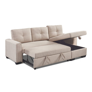 Homeroots 92" Beige Polyester Blend Convertible Futon Sleeper Sofa With Black Legs   544956