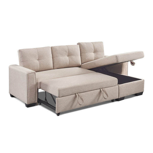 Homeroots 92" Beige Polyester Blend Convertible Futon Sleeper Sofa With Black Legs   544956