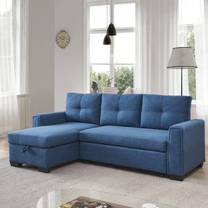 Homeroots 92" Blue Polyester Blend Convertible Futon Sleeper Sofa With Black Legs   544957
