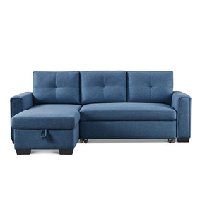 Homeroots 92" Blue Polyester Blend Convertible Futon Sleeper Sofa With Black Legs   544957