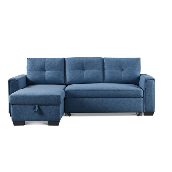 Homeroots 92" Blue Polyester Blend Convertible Futon Sleeper Sofa With Black Legs   544957