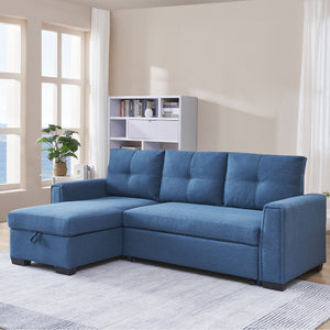 Homeroots 92" Blue Polyester Blend Convertible Futon Sleeper Sofa With Black Legs   544957